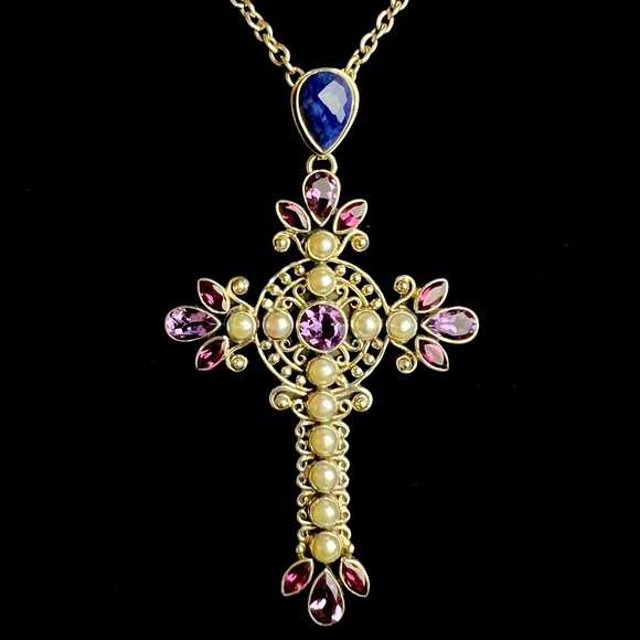 ✝️NICKY BUTLER Sterling Silver Blue Sapphire Corundum Pearl Pendant Necklace NEW - Picture 1 of 7
